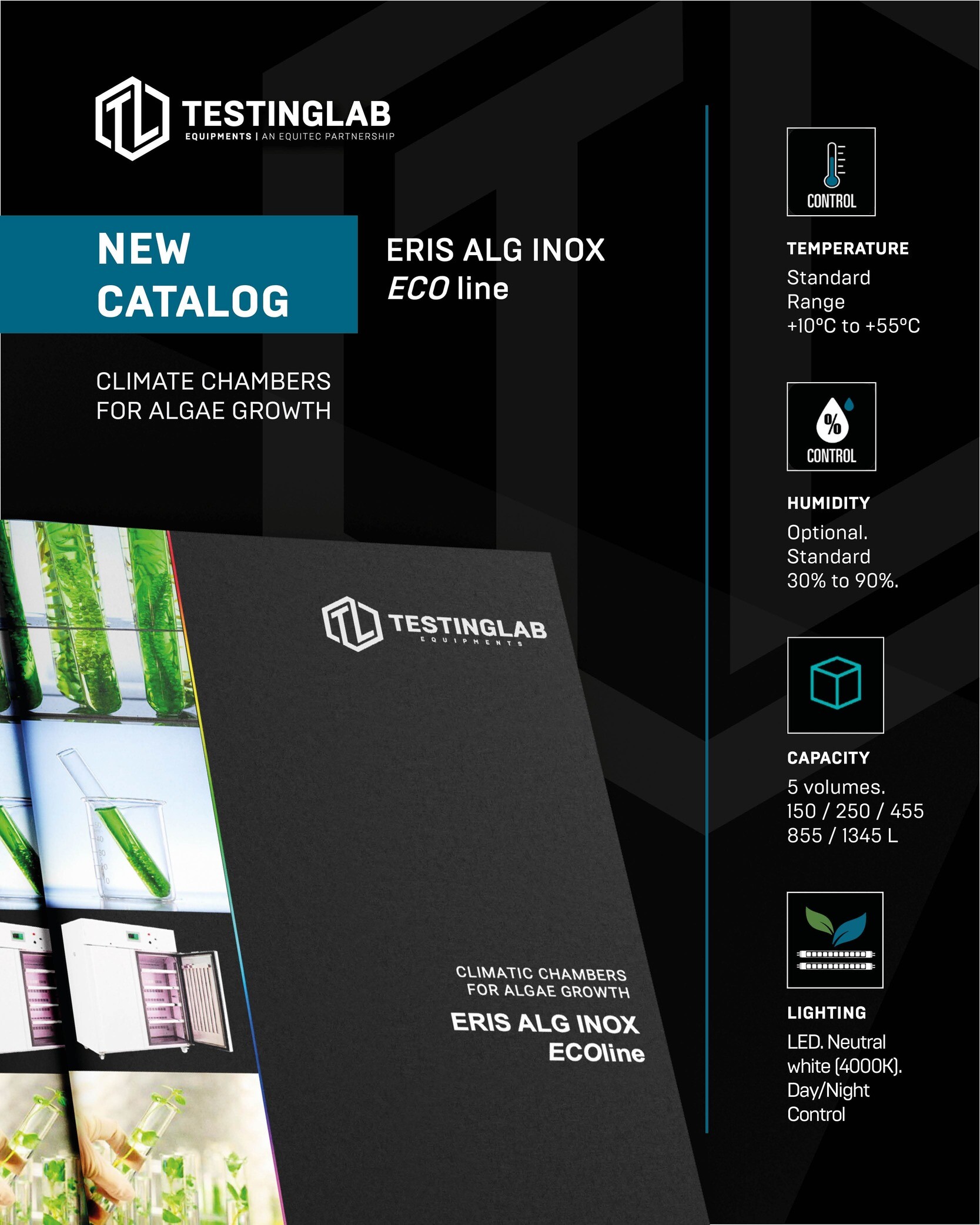 Catalogue 2025 of ERIS ALG INOX climatic chambers for algae and microalgae cultivation.